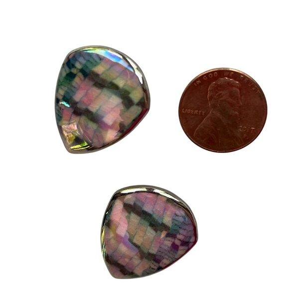 Iridescent Teardrop Mosaic Earrings With Silver Tone Backing A357 - Picture 1 of 4